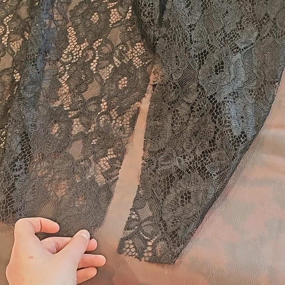 B1 Black Tank Top Solid Lace Spaghetti Strap Dual Leg Split Sexy Top Dress Sz M - Picture 6 of 7
